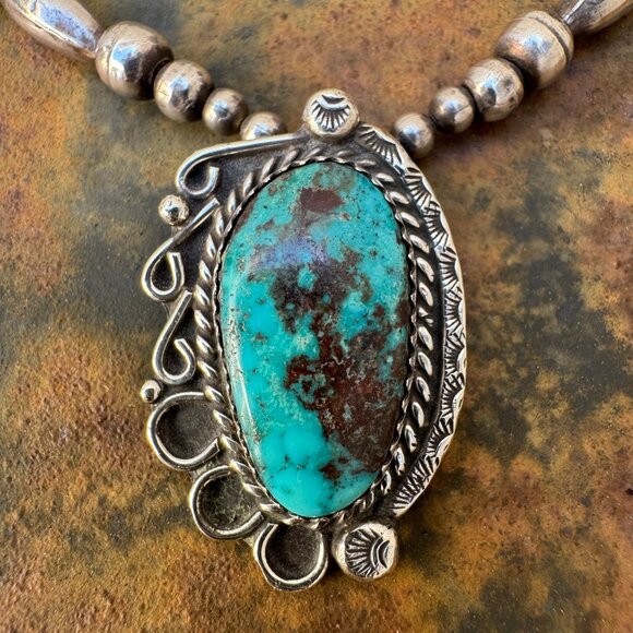 Navajo Silver & Turquoise Necklace - Picture 1 of 9